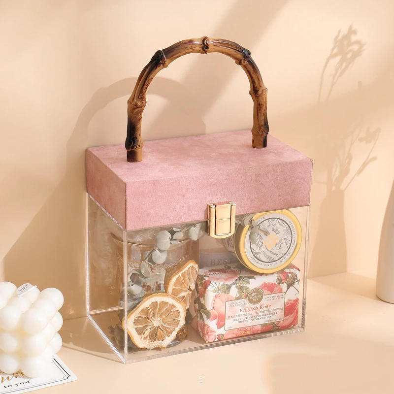 Нова мода акрилна бамбук сватбена прозрачна преносима подарък Кутия за пикник на открито, Кутия за съхранение в къмпинга - 4