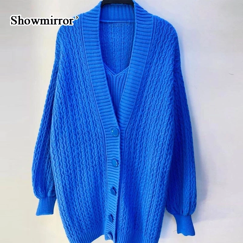 Showmirror, есен-зима, свободни възли пуловери с V-образно деколте и дълъг ръкав, дамски модни ежедневни пуловери, блузи оверсайз - 5