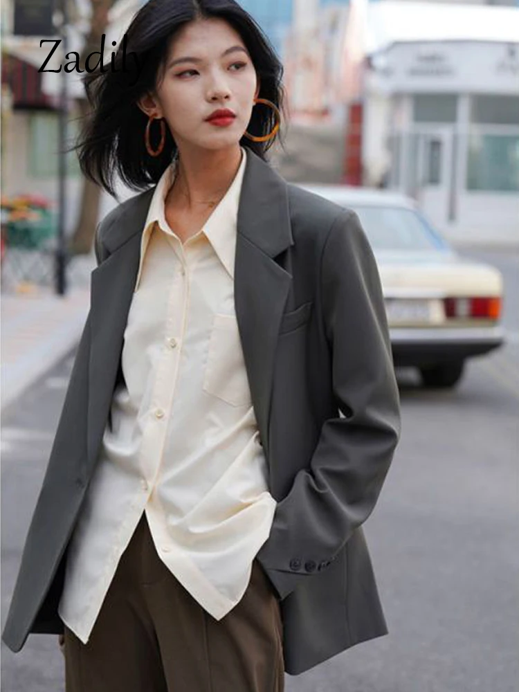 Zadily 2023, лятна дамски базова риза в минималистичном корейски стил с дълъг ръкав, дамски блуза копчета Оверсайз, Работна връхни дрехи - 5