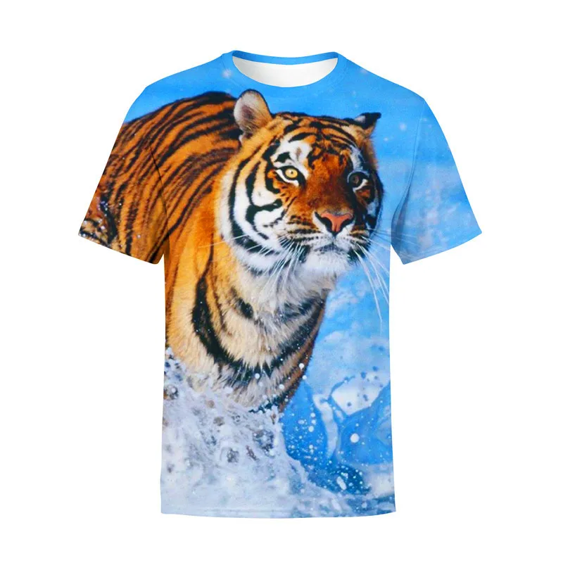 Готини тениски с принтом животни, Дрехи за момчета и Момичета, 3D Годишна Ежедневна тениска с Див Лице, Къс ръкав, Детски Cosplay, Кавайная тениска с Животни Тигър - 5