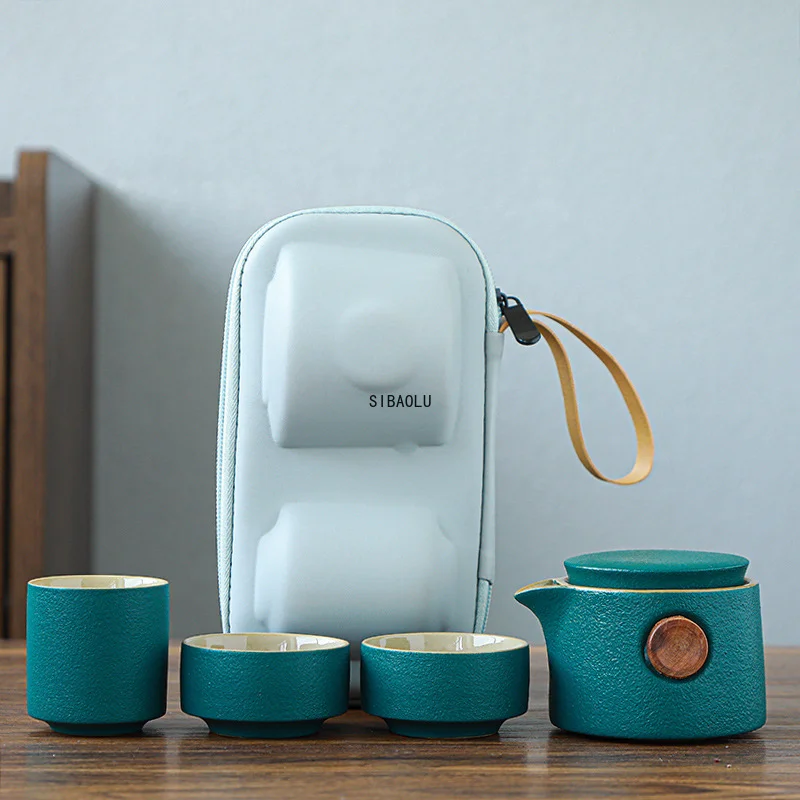 Пътен чай набор от кунг-фу, Преносима быстросъемная чаша, Преносим уличен чайник, три чаши, японски керамични подарък чай комплекти за активна почивка - 5