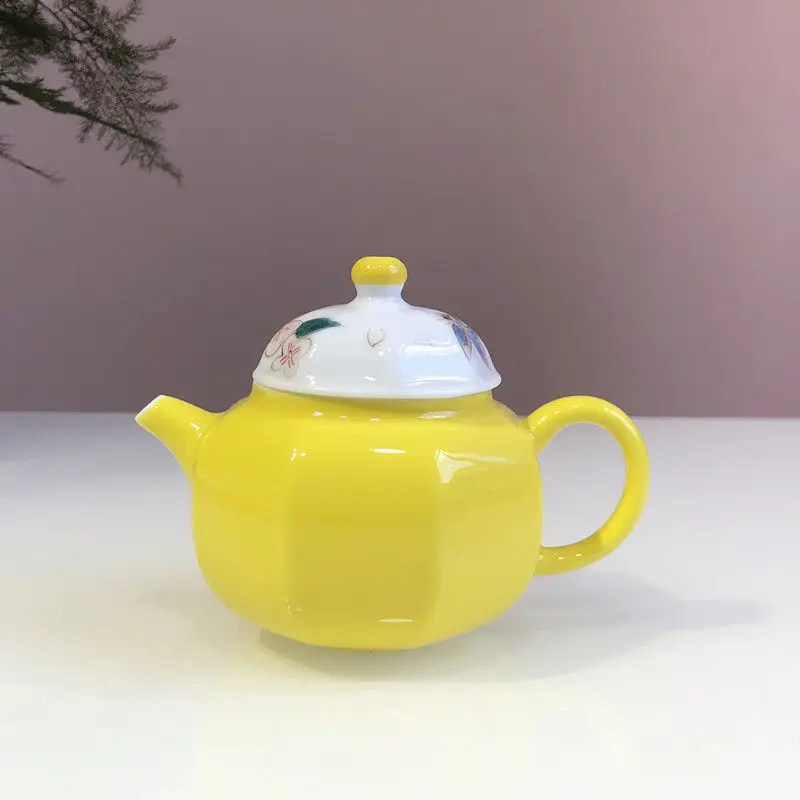 Тиквен гърне подглазурного цвят, керамични малки осмоъгълни гърне ръчно рисувани, чай комплект за жени, джобен съд за приготвяне на чай - 5
